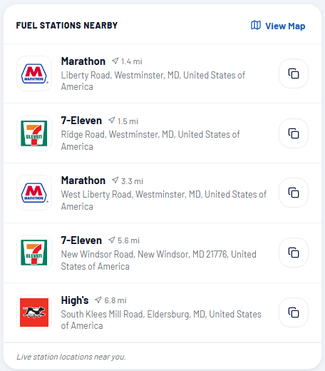 Fuel stations nearby map and list view